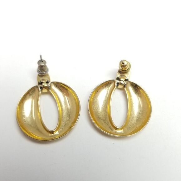 Vintage Trifari Gold Tone Door Knocker Stud Earrings, Rounded Design, Estate - Picture 3 of 7